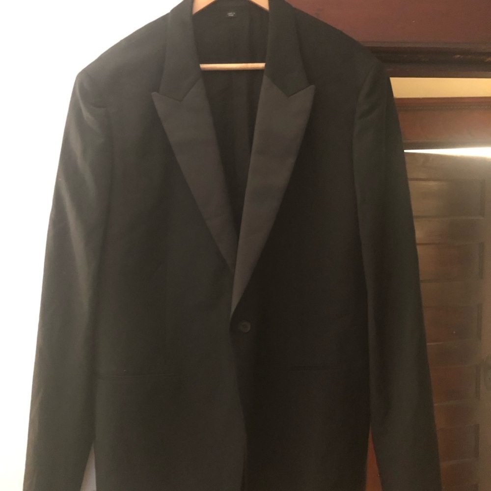 All Saints Men's Black tuxedo satin Blazer - Classic Single-Breasted Suit Jacket